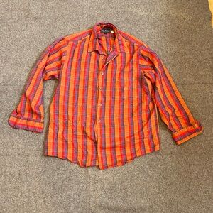 Vintage Sears Orange and Purple Plaid Button-up Shirt